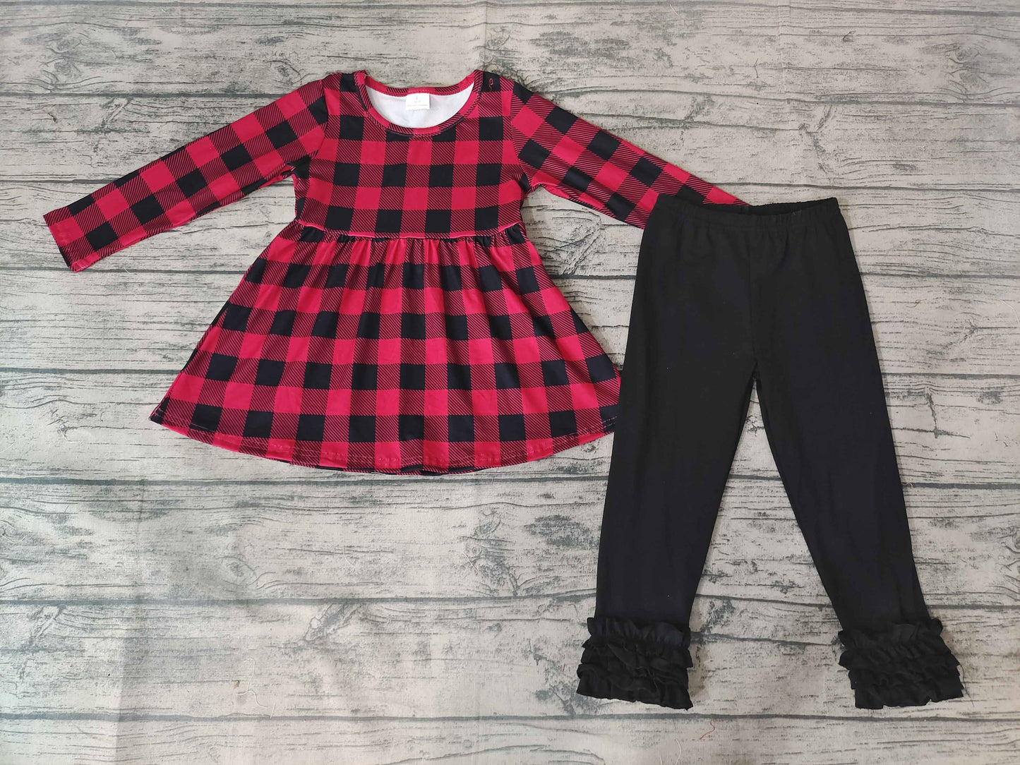 girls outfit long sleeve and long pants red and black print