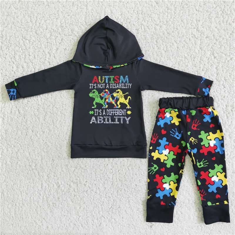6 B11-5 2 pcs black boys match hooded outfits