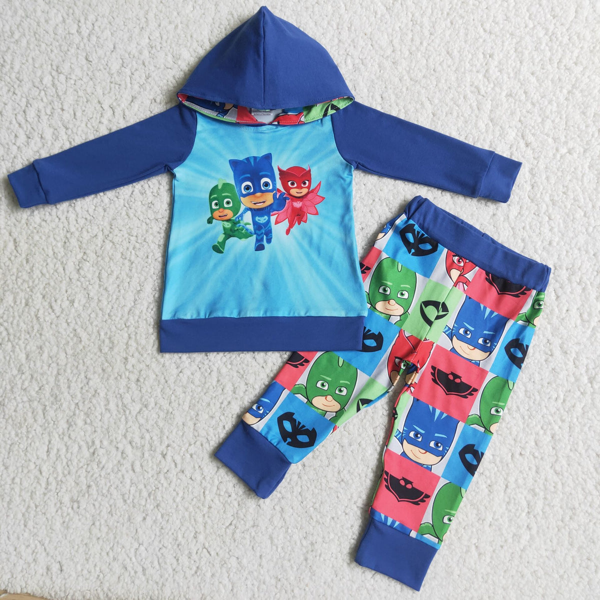 6 A9-19 2pcs blue long sleeve match boy's pjs outfits