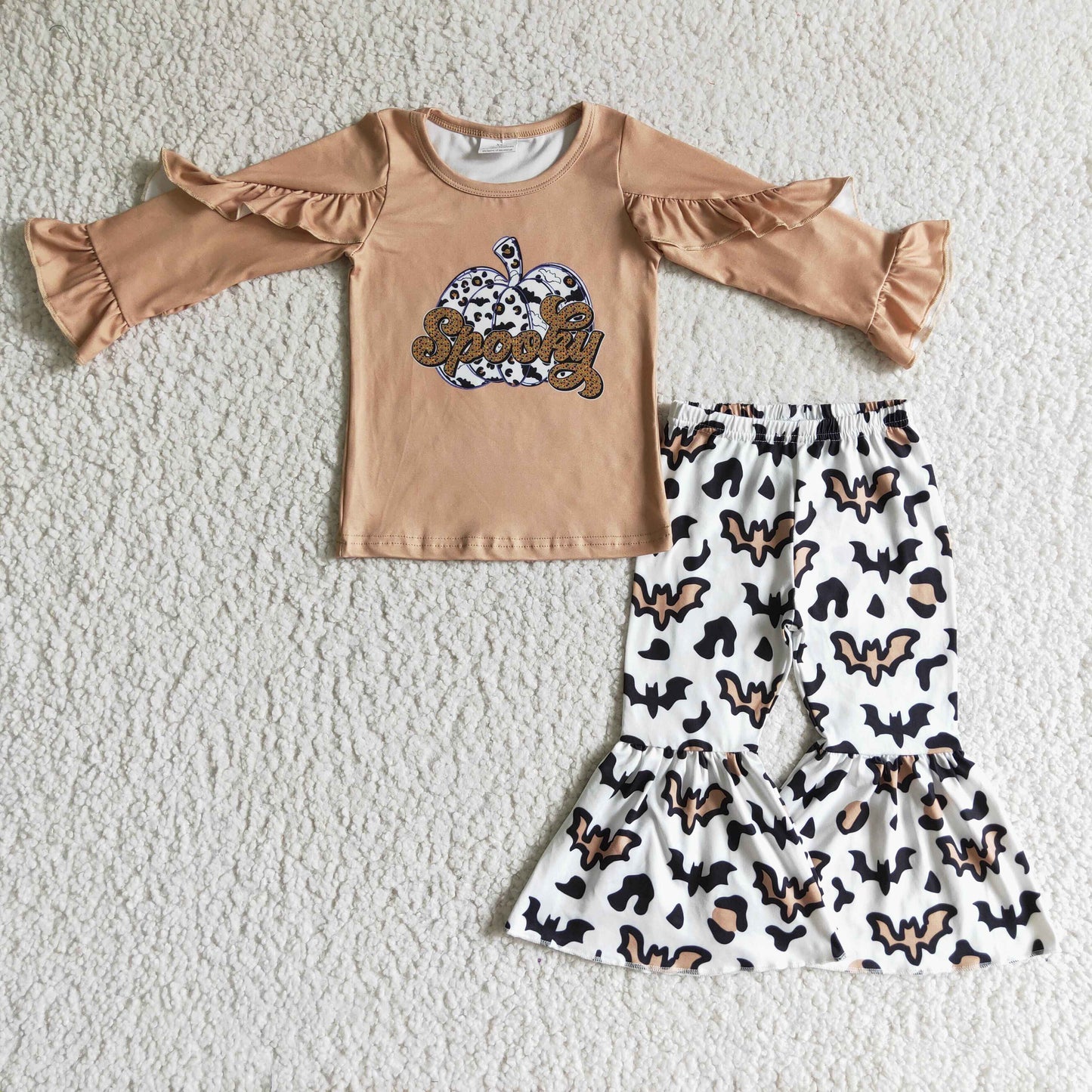 RTS NO MOQ(In Stock) GLP0107 girls Halloween outfit long sleeve and long pants pumpkin print
