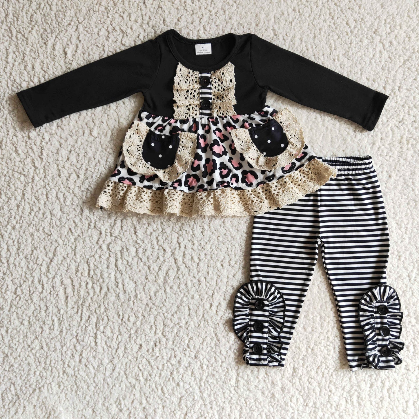 GLP0232 girls outfit long sleeve and long pants Leopard print