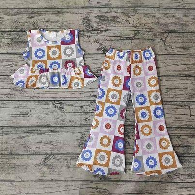 Girls sleeveless top with long pants flower print