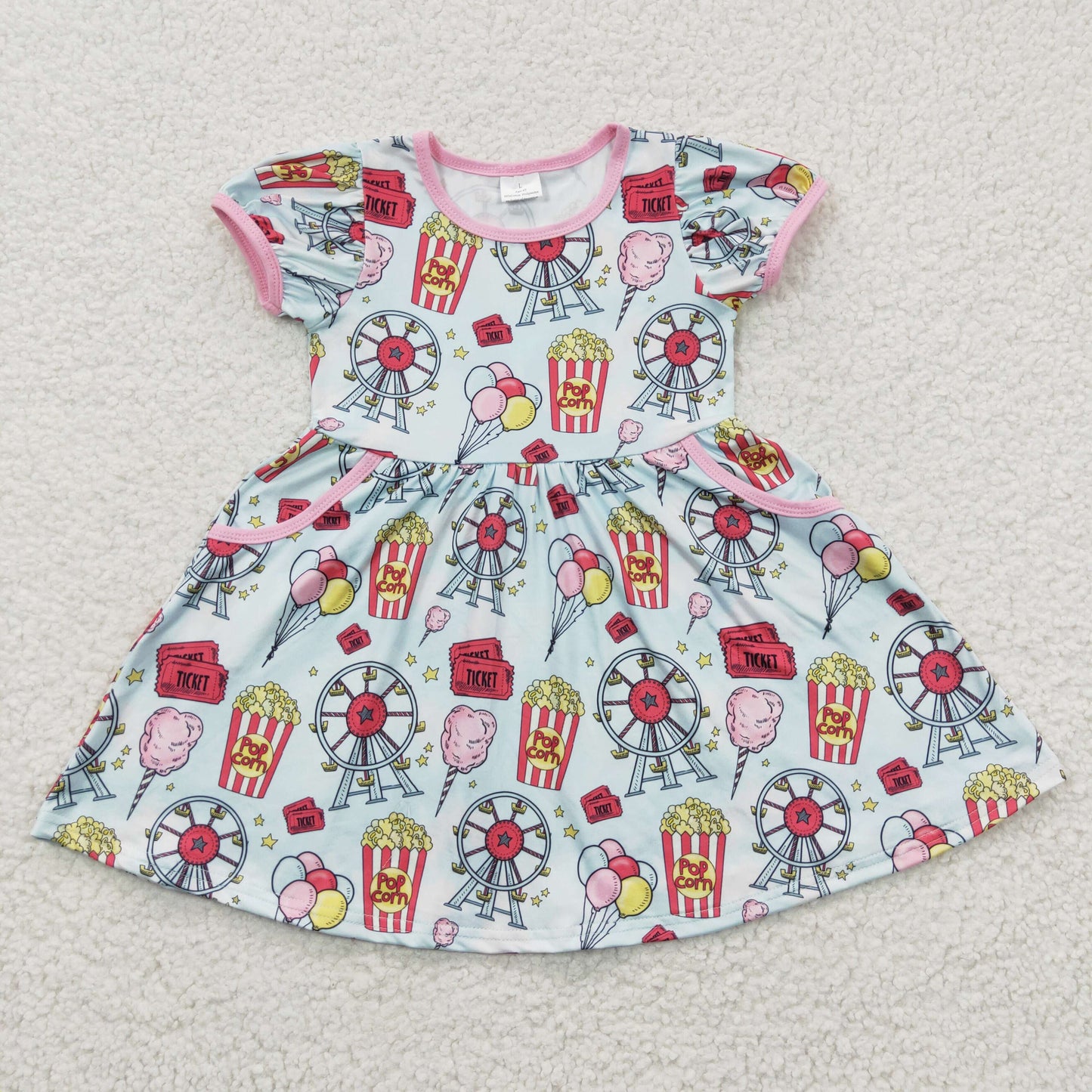 RTS NO MOQ(In Stock) GSD0327 POP Popcorn Ferris Wheel Short Sleeve Dress