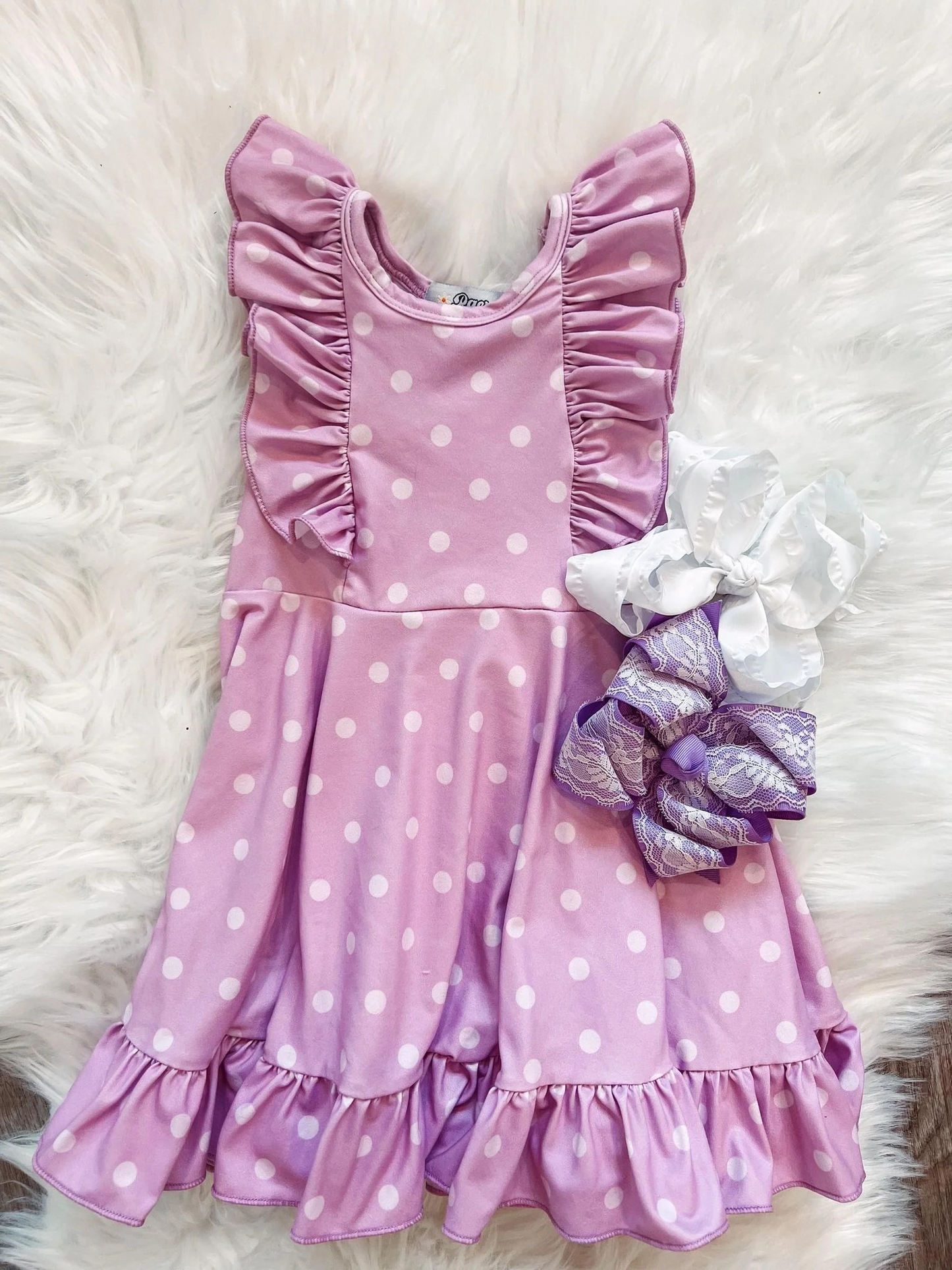 Purple Polka Dot Flying Sleeve Dress