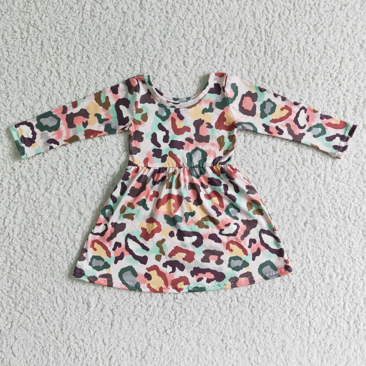 RTS NO MOQ(In Stock ) Colorful Leopard Print Long Sleeve Dress