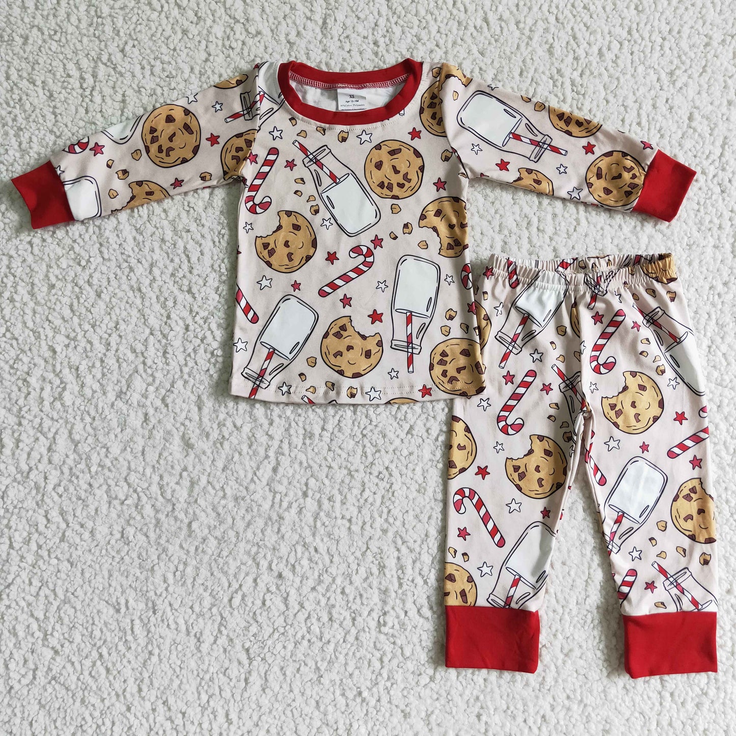 RTS NO MOQ(In Stock) BLP0070 boys christmas long sleeve trousers pajamas milk and biscuit print