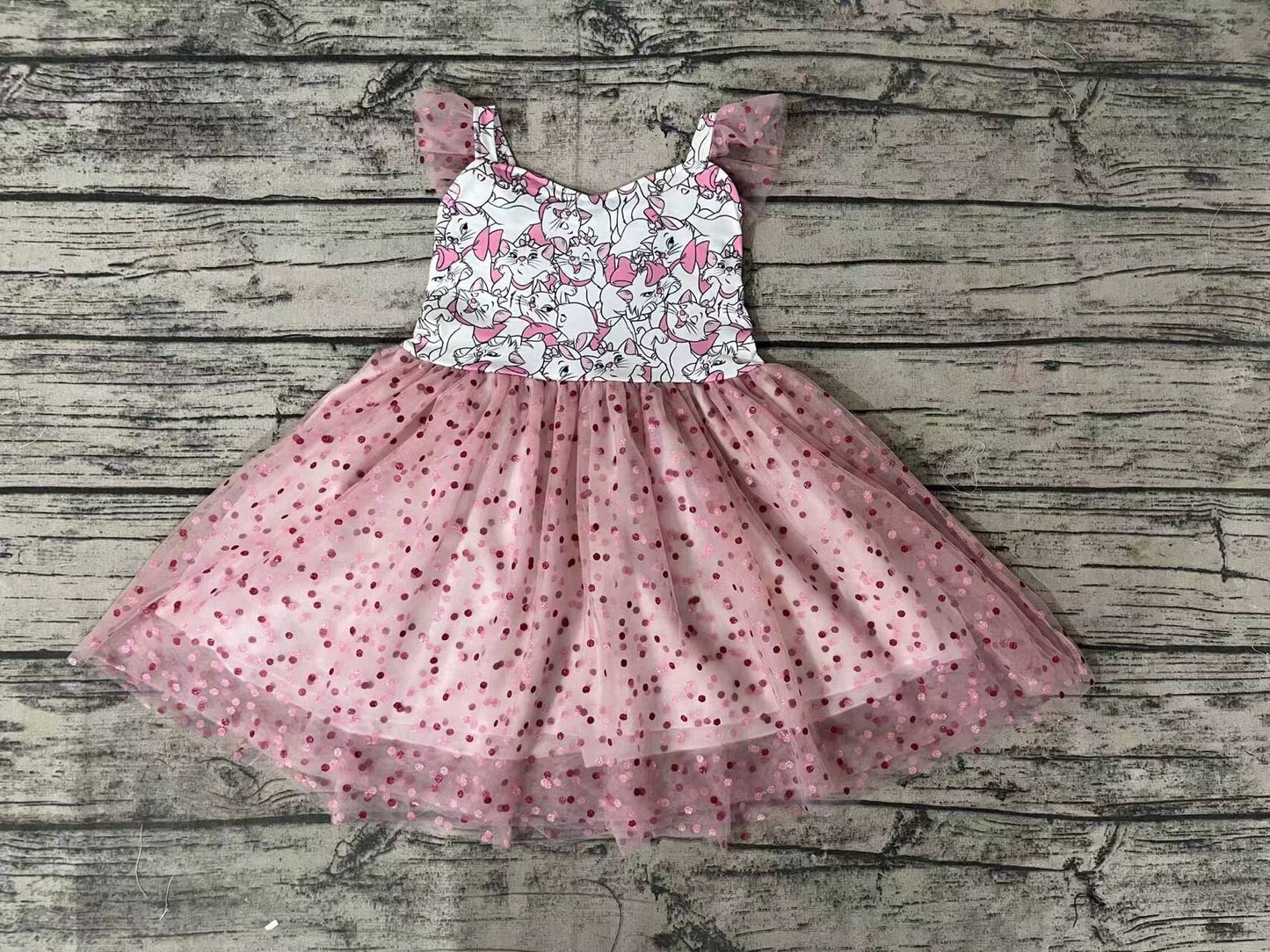 candy white cat pink flying sleeve dress