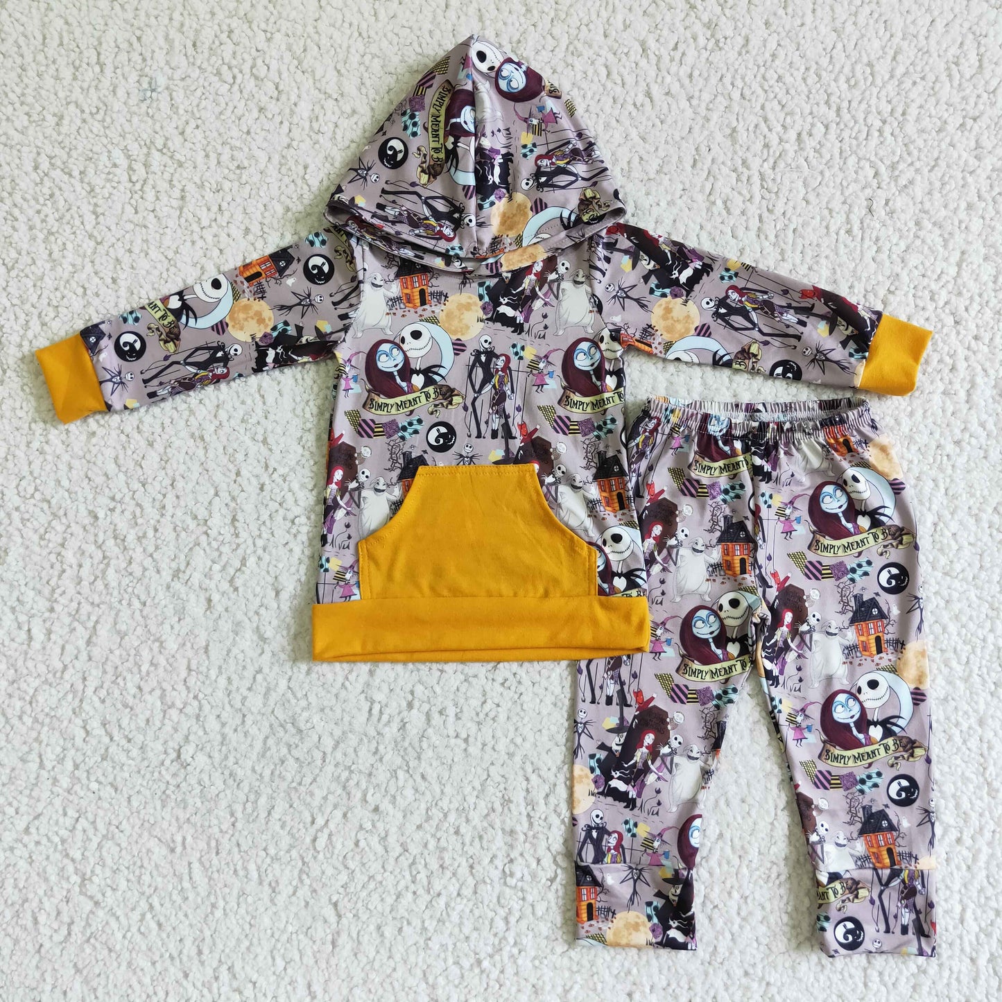 RTS NO MOQ ETA 5/7days BLP0004 Boys Halloween Zombie Hooded Pocket Long Sleeve Pants Set