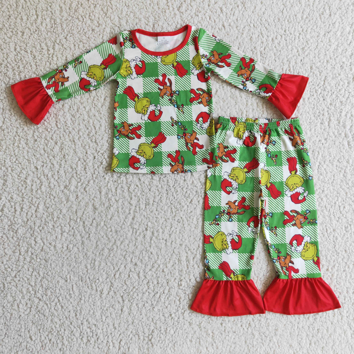 GLP0295 Kids Christmas Clothing Girls Long Sleeve Top And Long Pants Pajamas Print