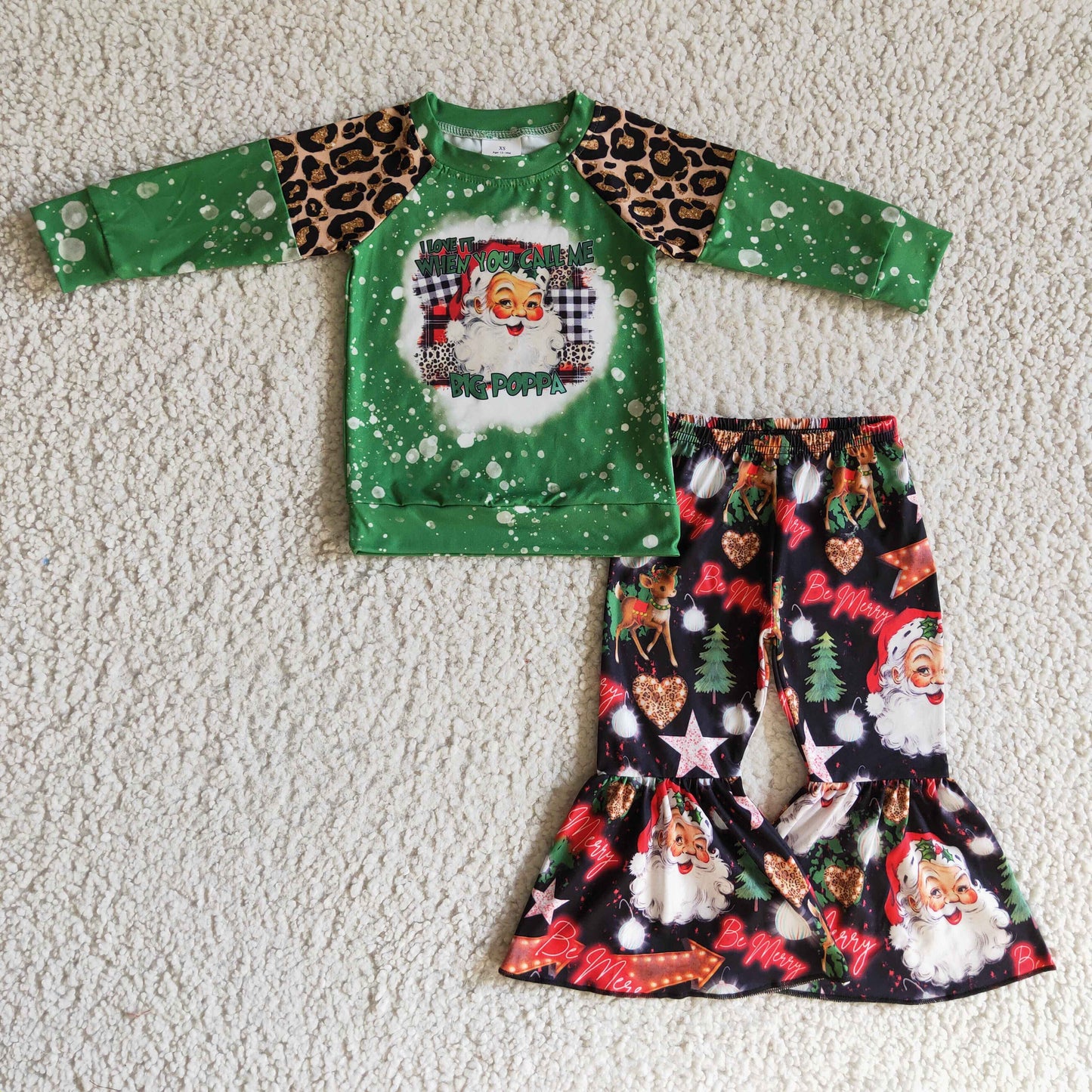 RTS NO MOQ GLP0321 Girls Outfit Santa Claus Print Trousers Christmas Boutique Set