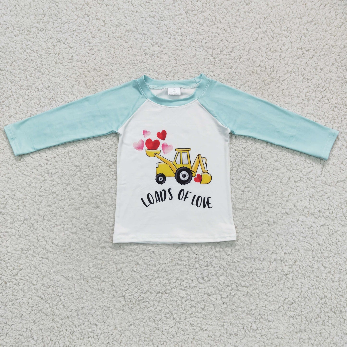RTS NO MOQ(In Stock ) boys Valentine's Day shirt long sleeve top construction vehicle print clothing milk silk