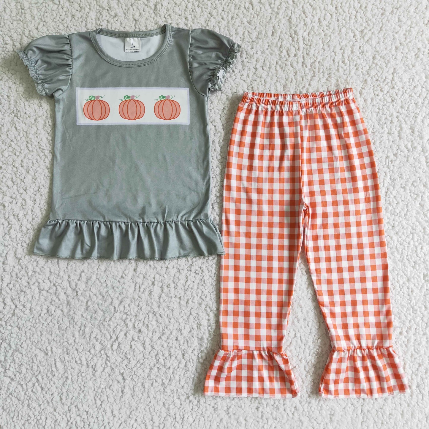 GSPO0175 girls Halloween outfit short sleeve and long pants pumpkin print
