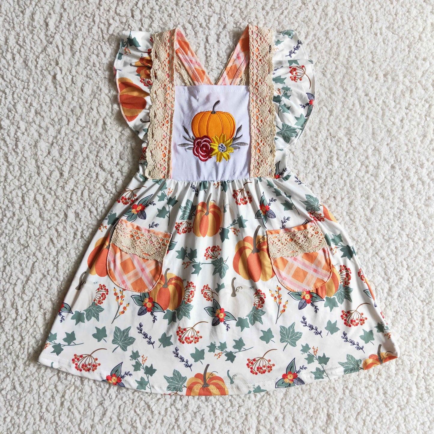 GSD0146 baby girls Halloween dress over knee pumpkin print clothes flying sleeve