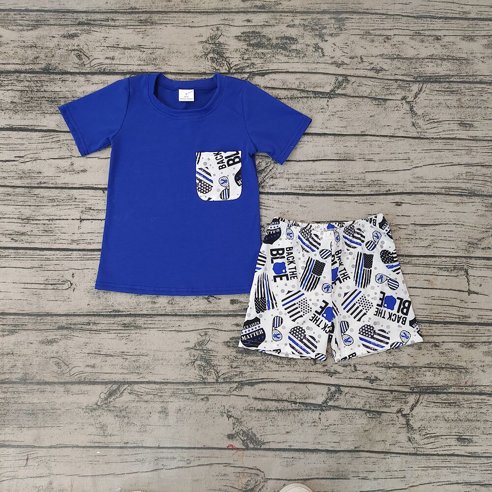 BACK THE BULE Flag Blue Short Sleeve Shorts Set