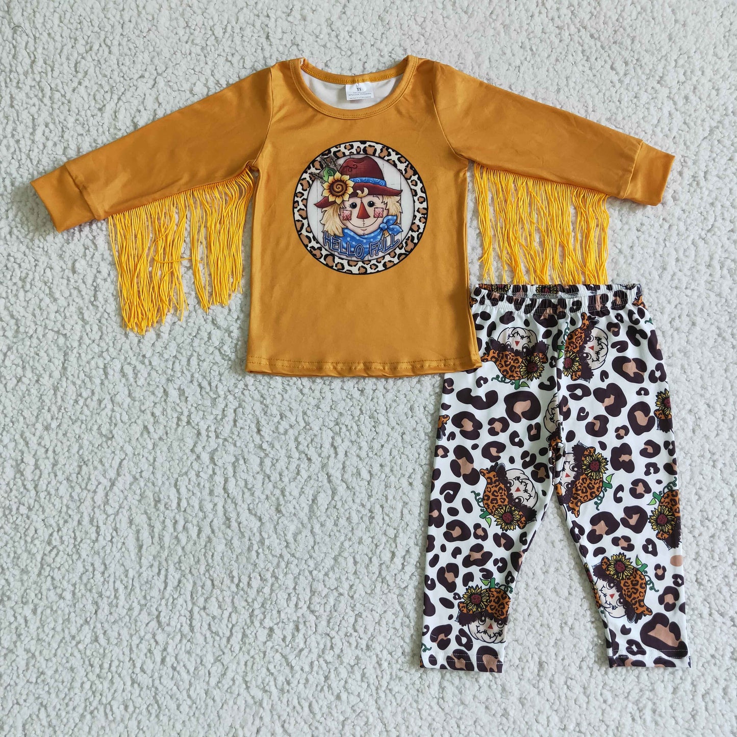 RTS NO MOQ ETA 5/7days Arrived GLP0167 girls outfit long sleeve and long leopard print pants scarecrow print
