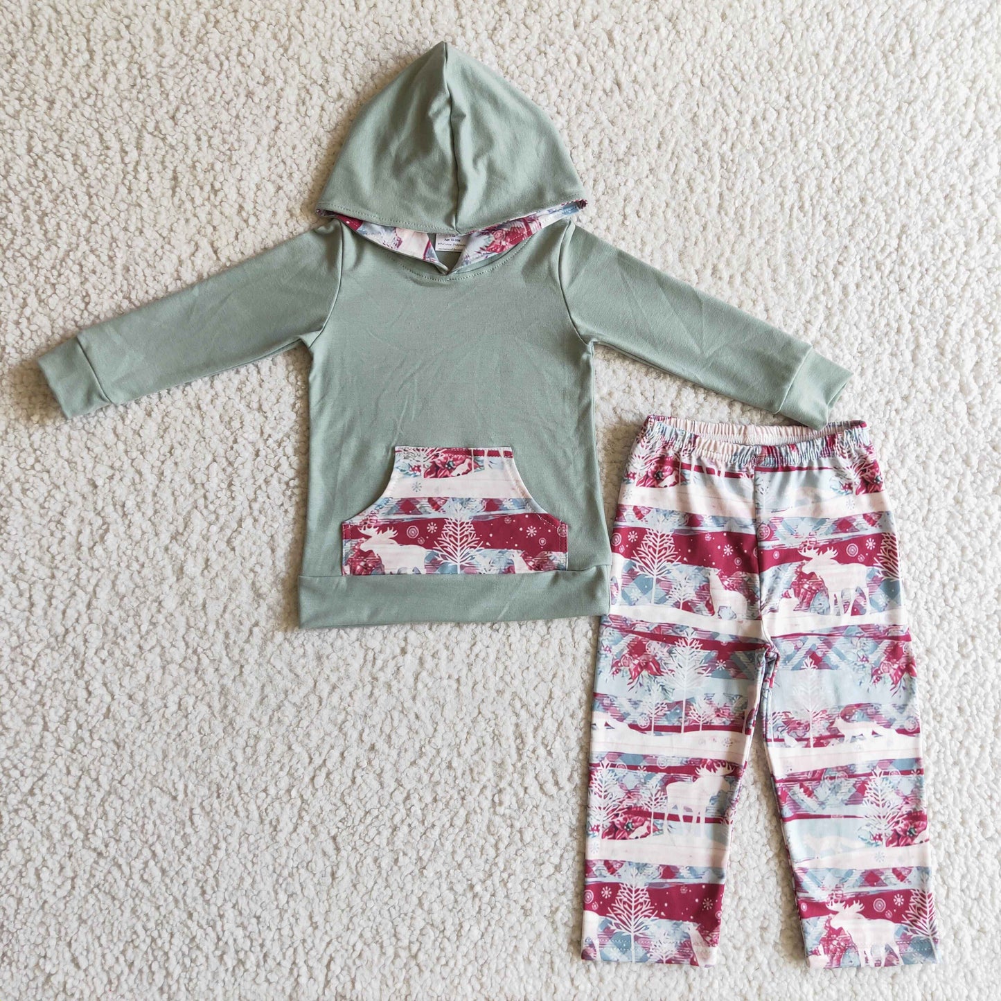 RTS NO MOQ ETA 5/7days Arrived BLP0102 boys christmas outfit long sleeve and long pants deer print with a hat