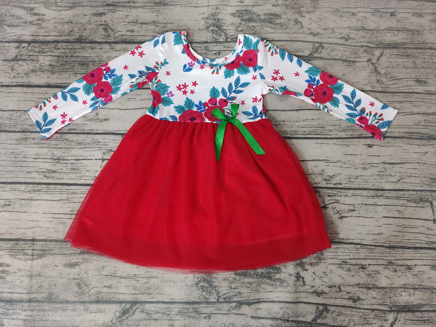 girls dress flower print long sleeve dress