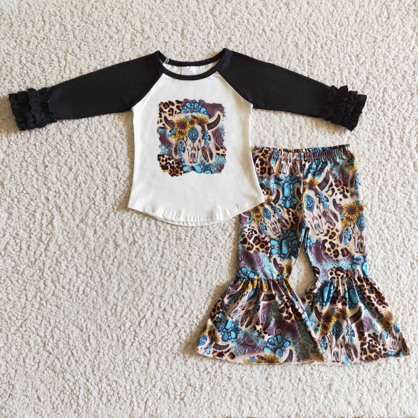 GLP0313 Kids Clothing Girls Black Long Sleeve Top And Long Pants Set