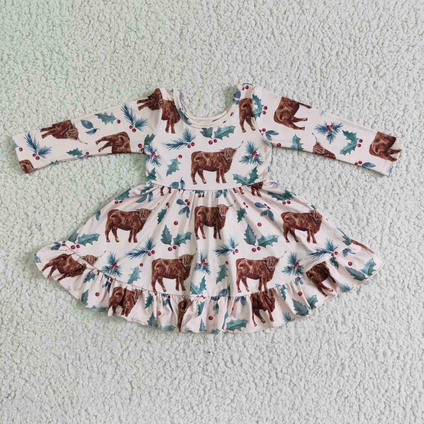 RTS NO MOQ ETA 5/7days Arrived GLD0005 Alpine Cow Leaf Long Sleeve Dress