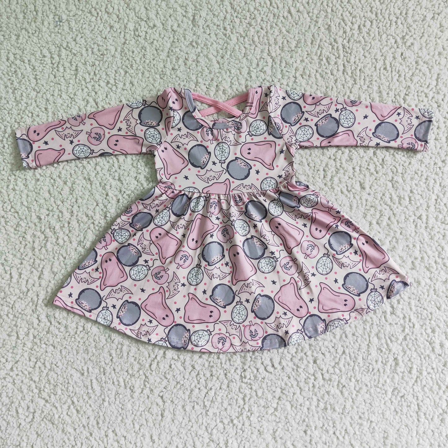RTS NO MOQ ETA 5/7days GLD0027 Halloween Pink Ghost Long Sleeve Dress