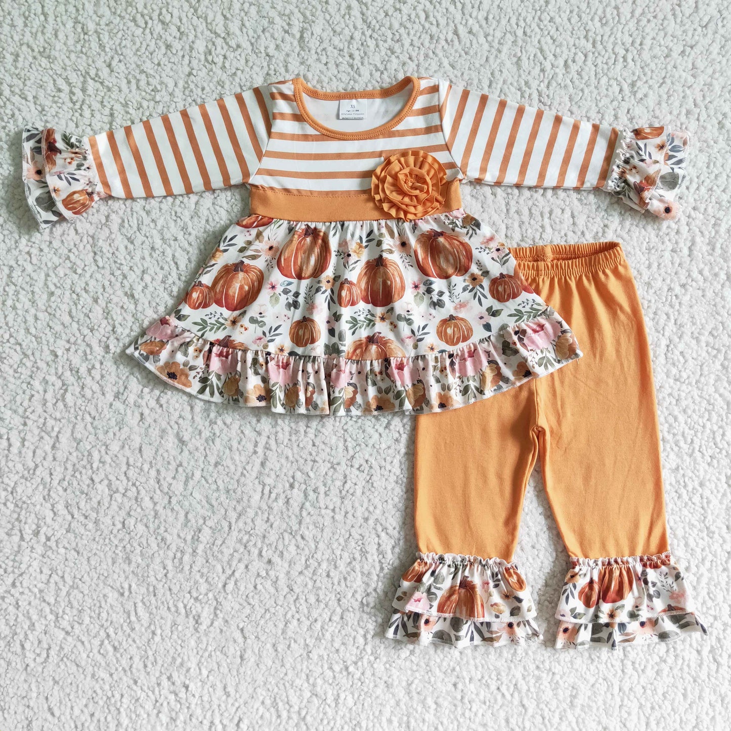 RTS NO MOQ GLP0018 Girls Autumn Pumpkin Flower Long Sleeve Pants Set