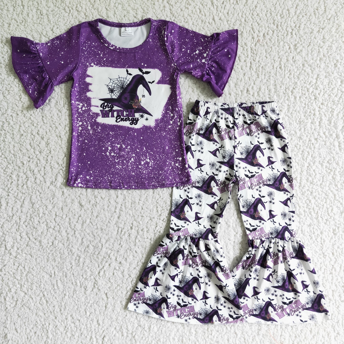 GSPO0094 Halloween Witch Hat Purple Short Sleeve Pants Set