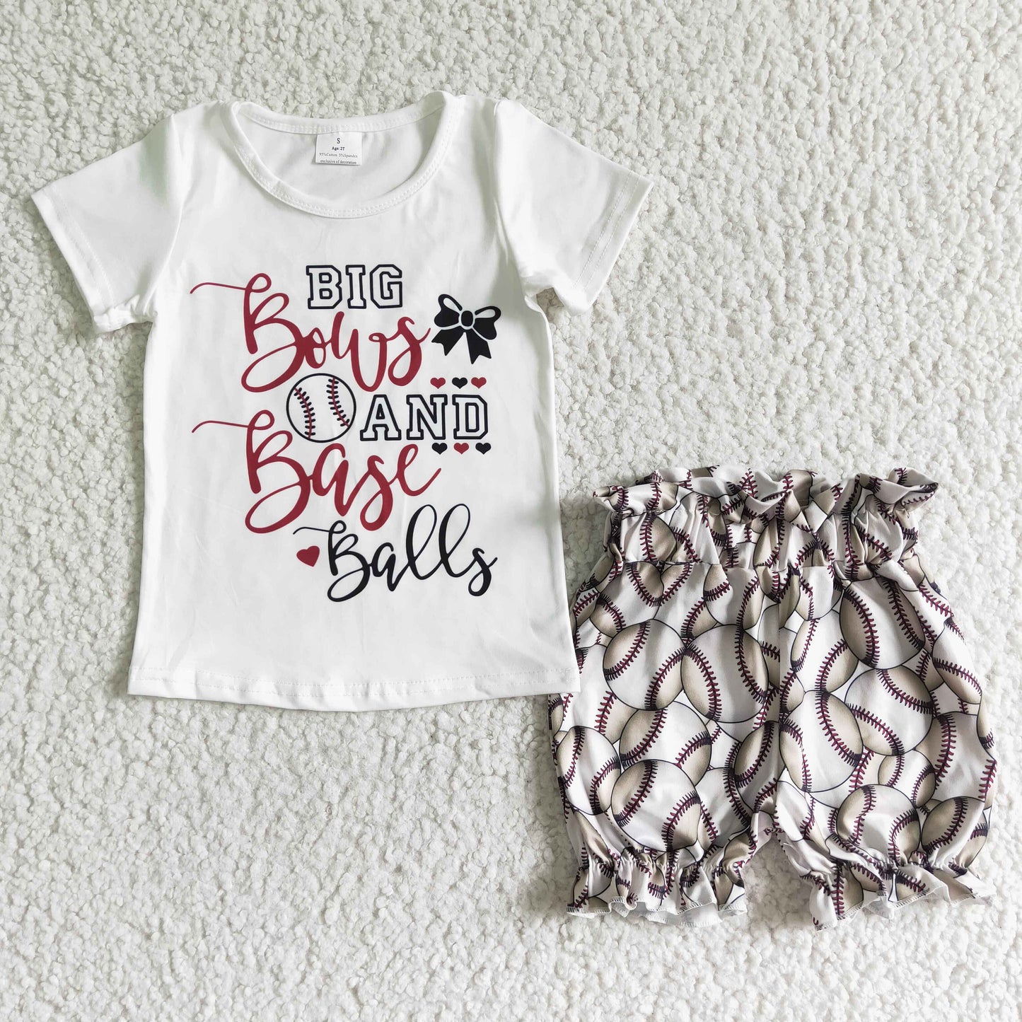 RTS NO MOQ ETA 5/7days arrived GSSO0115 Girls Baseball White Short Sleeve Shorts Set
