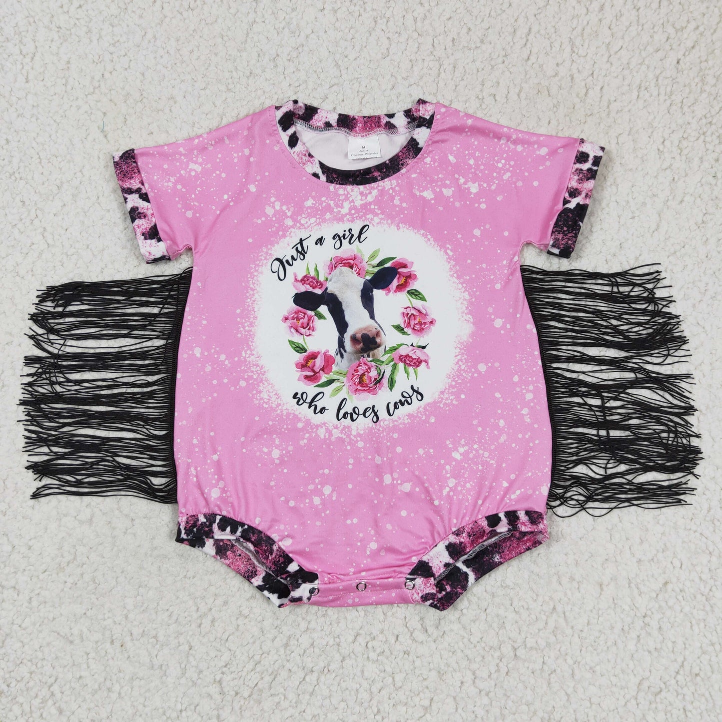 RTS NO MOQ SR0105 baby girl clothing cow print short sleeve bodysuit milk silk baby romper