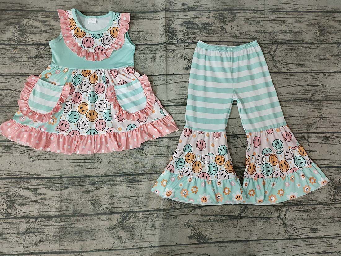 Girls sleeveless top with long pants flower print