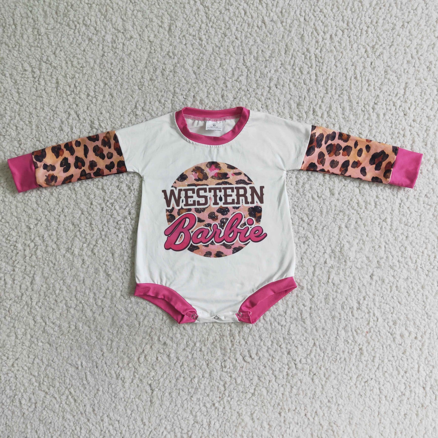 LR0033 kids Hot pink leopard print clothes long sleeve romper