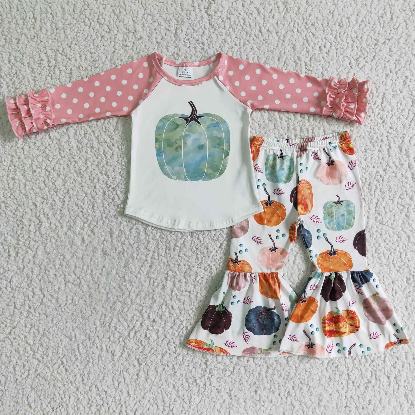 RTS NO MOQ(In Stock) GLP0240 girls Halloween outfit long sleeve and long pants pumpkin print