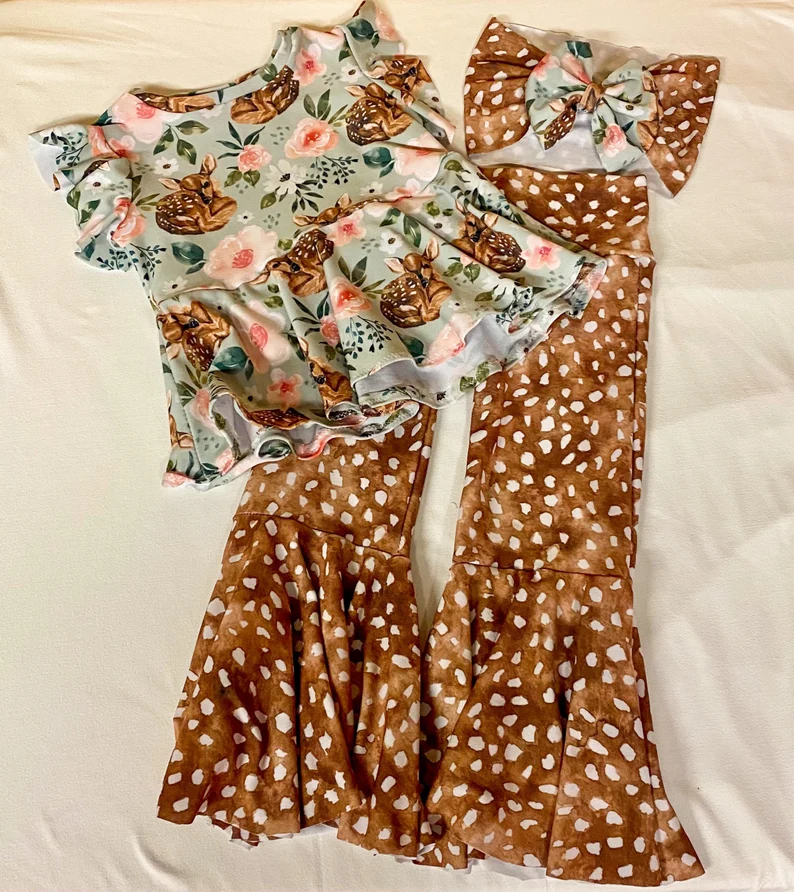 Girls Fawn Short Sleeve Brown White Dot Trousers Suit