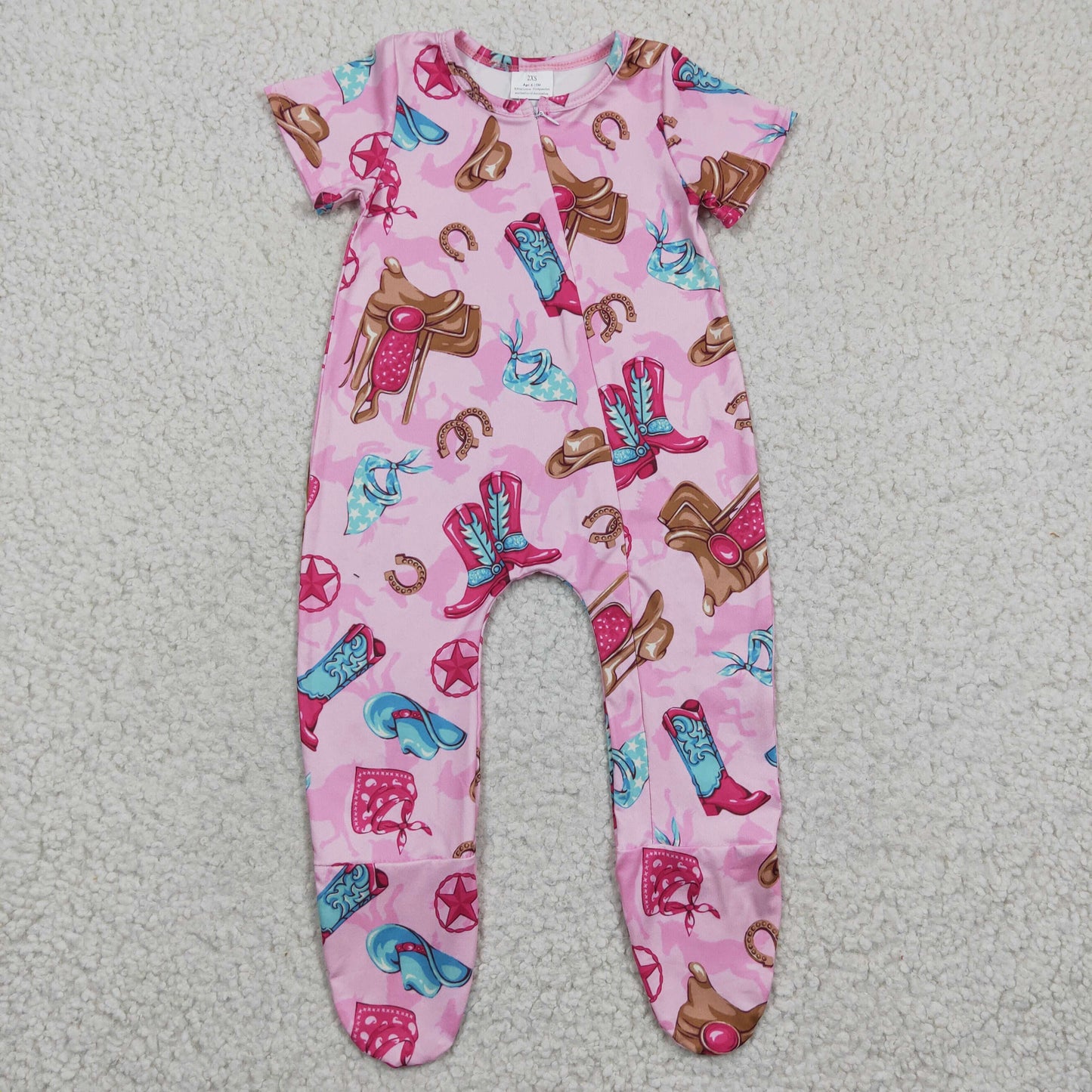 RTS NO MOQ SR0194 Boots Hat Star Pink Short Sleeve Jumpsuit