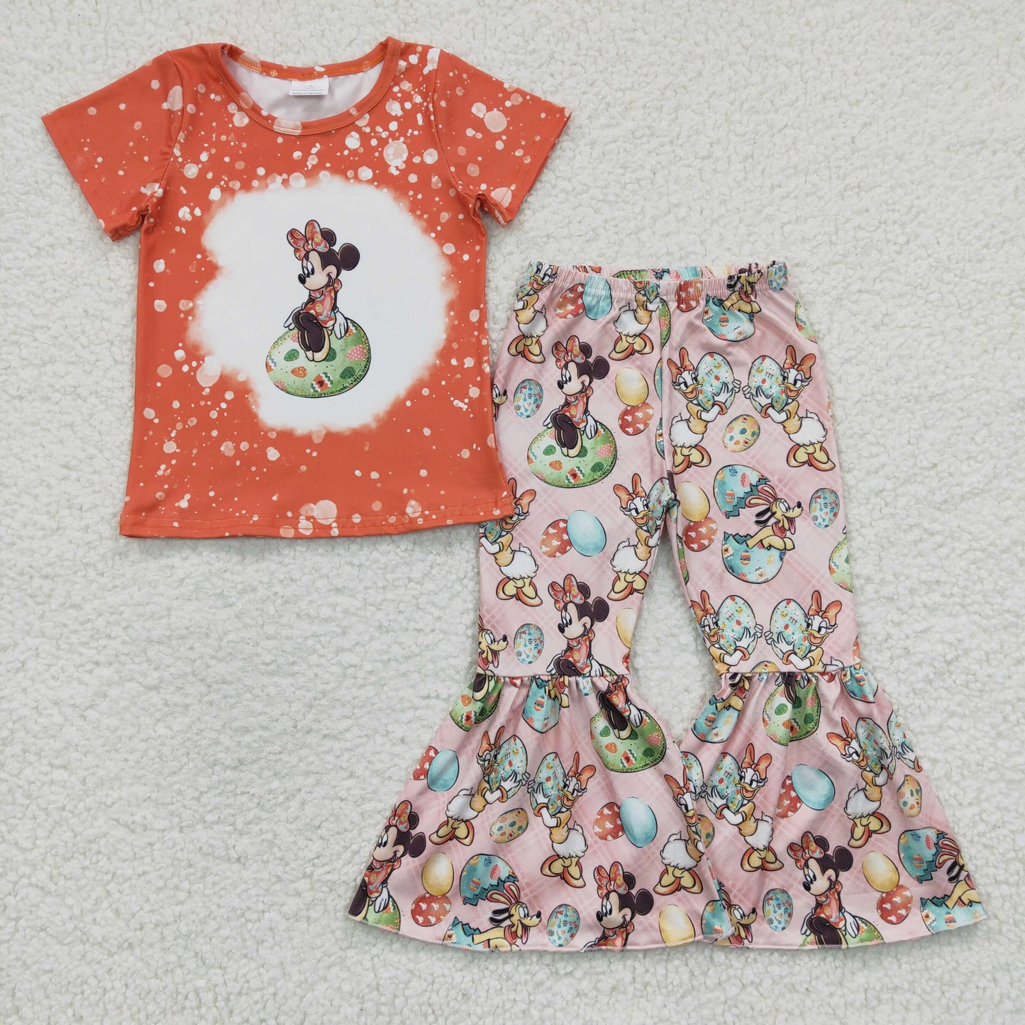 GSPO0425 Girls Easter Minnie Egg Orange Short-Sleeved Pants Set