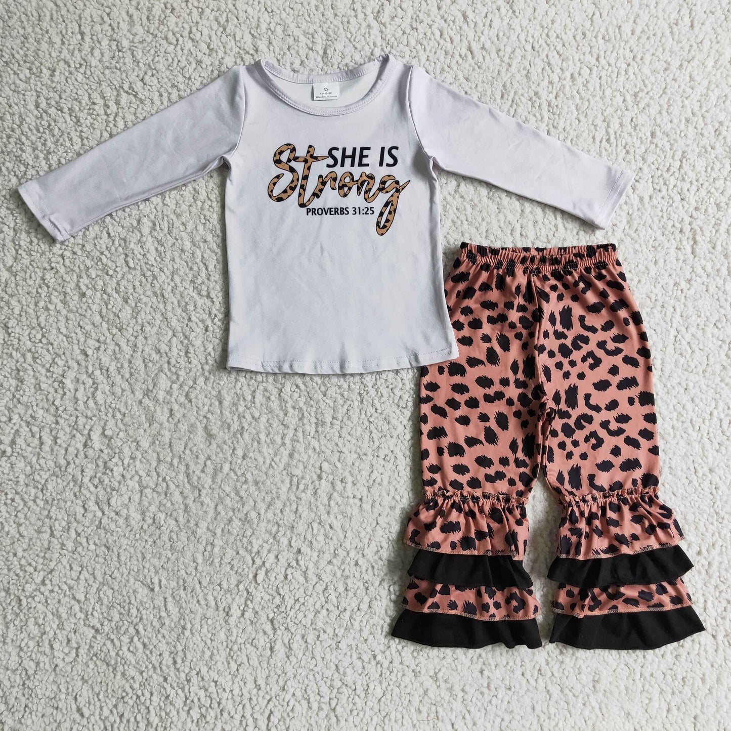 GLP0335 Kids Clothing Girls Long Sleeve Top And Long Leopard Pants Set