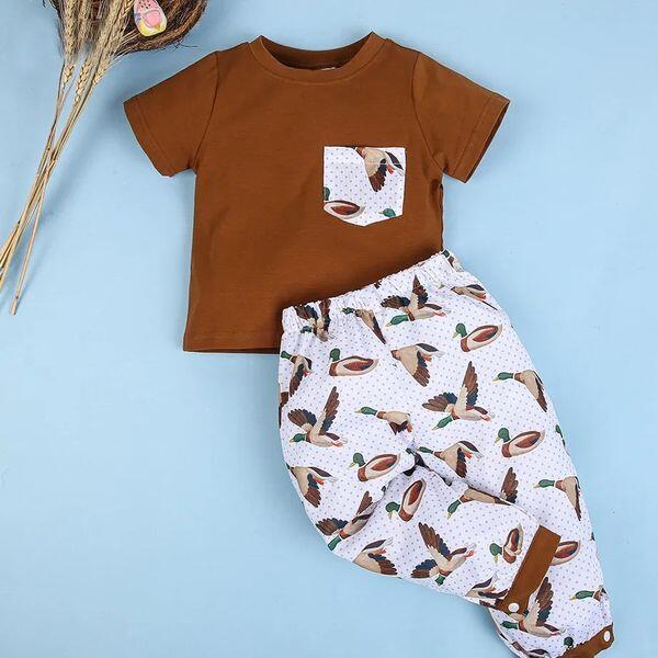 boys short sleeve top with long pants duck print