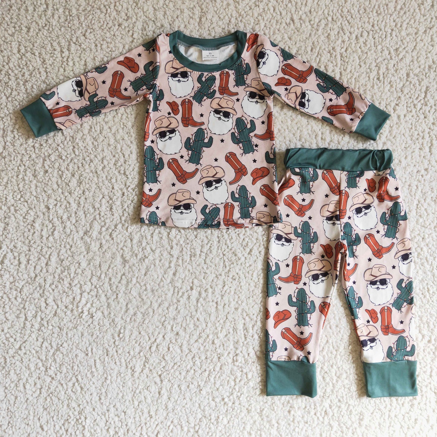 BLP0115 boys Christmas outfit long sleeve and long pants print pajamas set