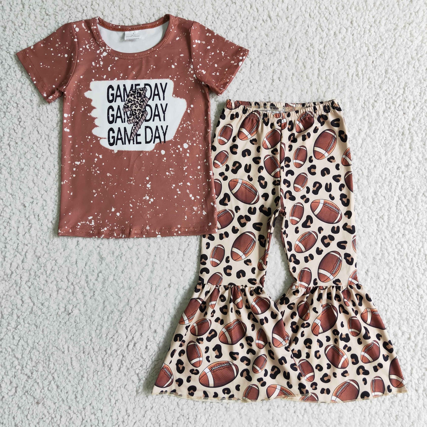 RTS NO MOQ(In Stock ) GSPO0216 Kids Clothing Girls Short Sleeve Top And Long Pants Football Print