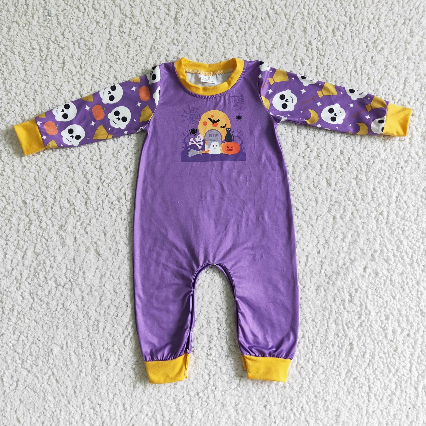 RTS NO MOQ LR0044 Boys Halloween Pumpkin Ghost Long Sleeve Bodysuit