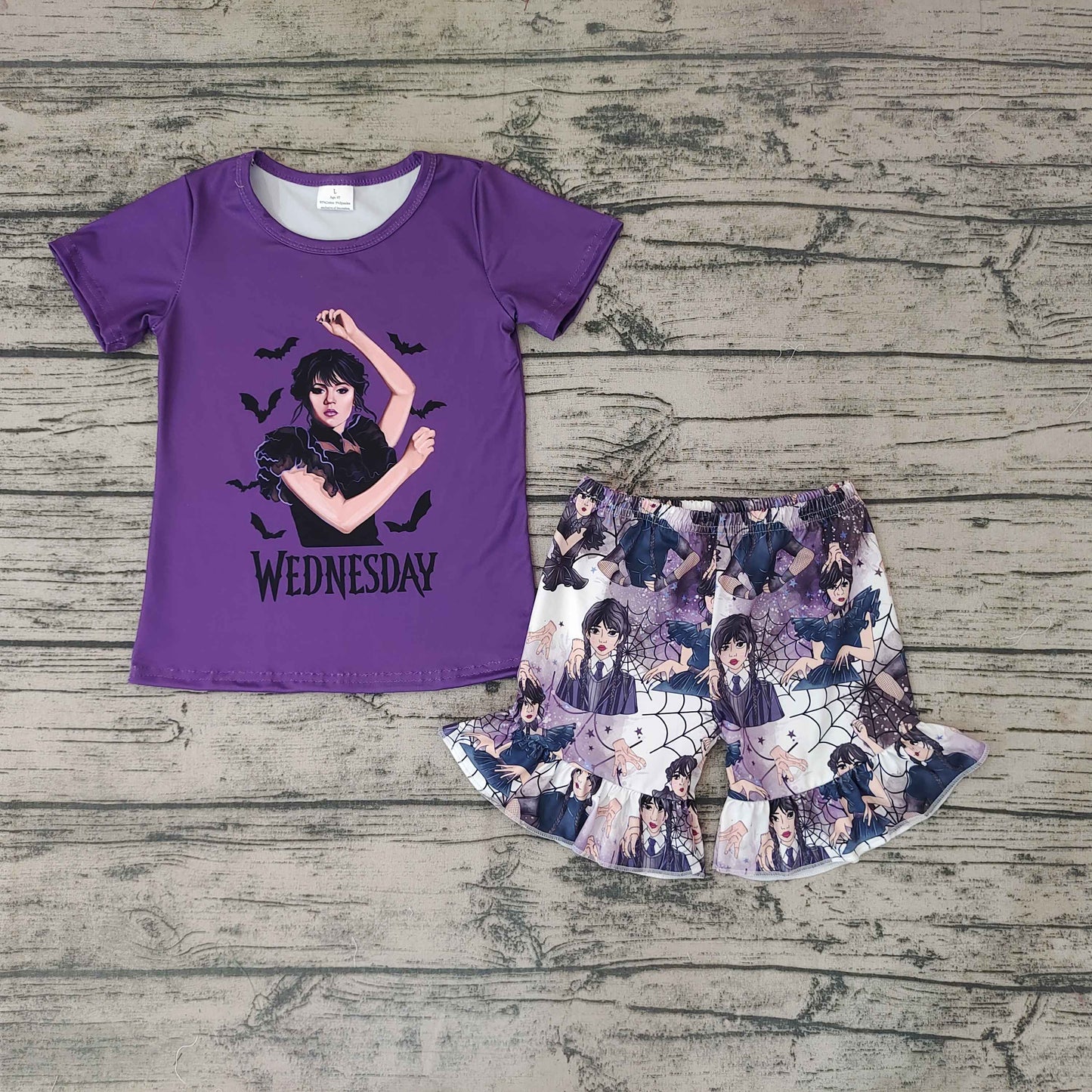 WEDNESDAY purple short-sleeved shorts set