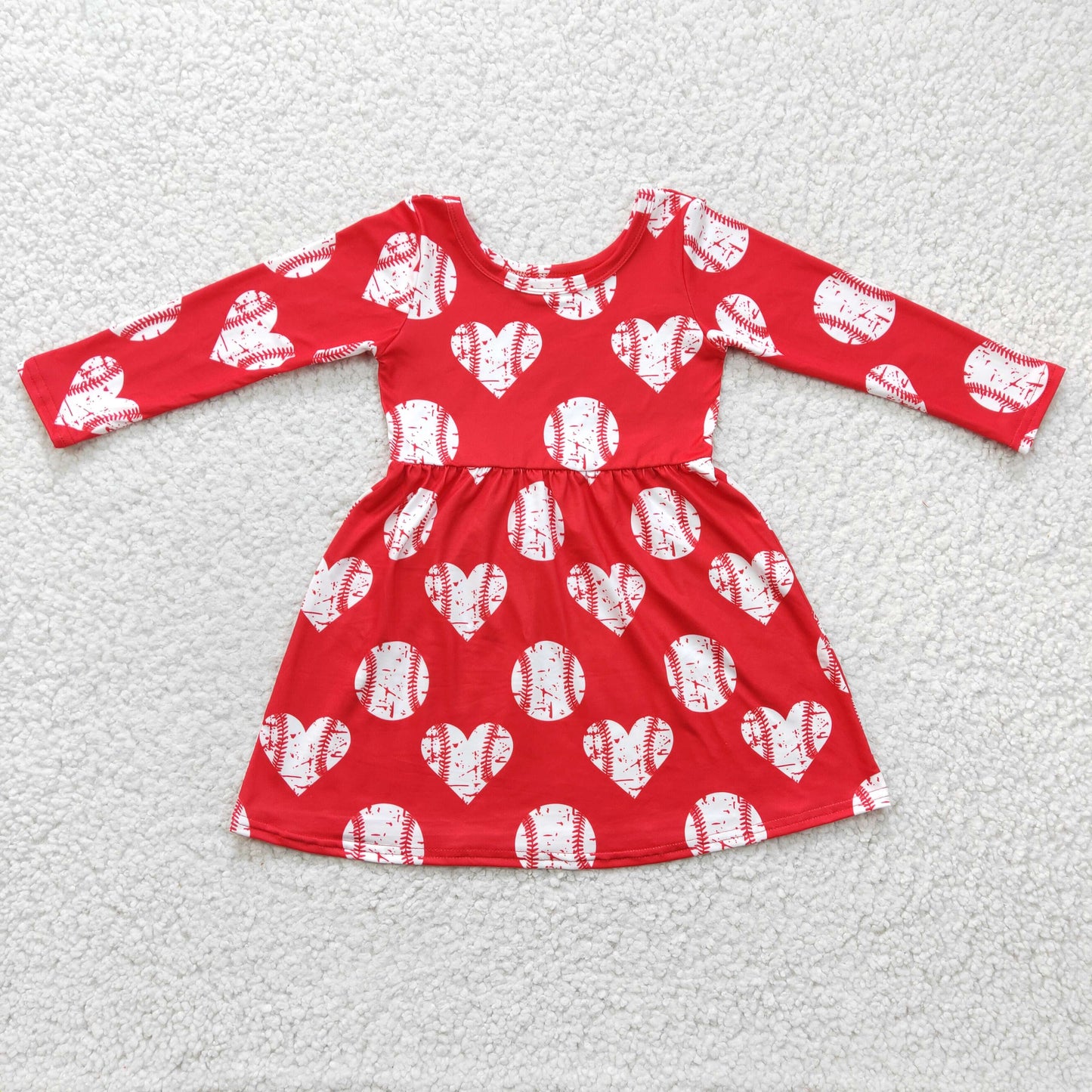RTS NO MOQ(In Stock) GLD0165 Girls Valentine's Day Heart Baseball Red Long Sleeve Dress