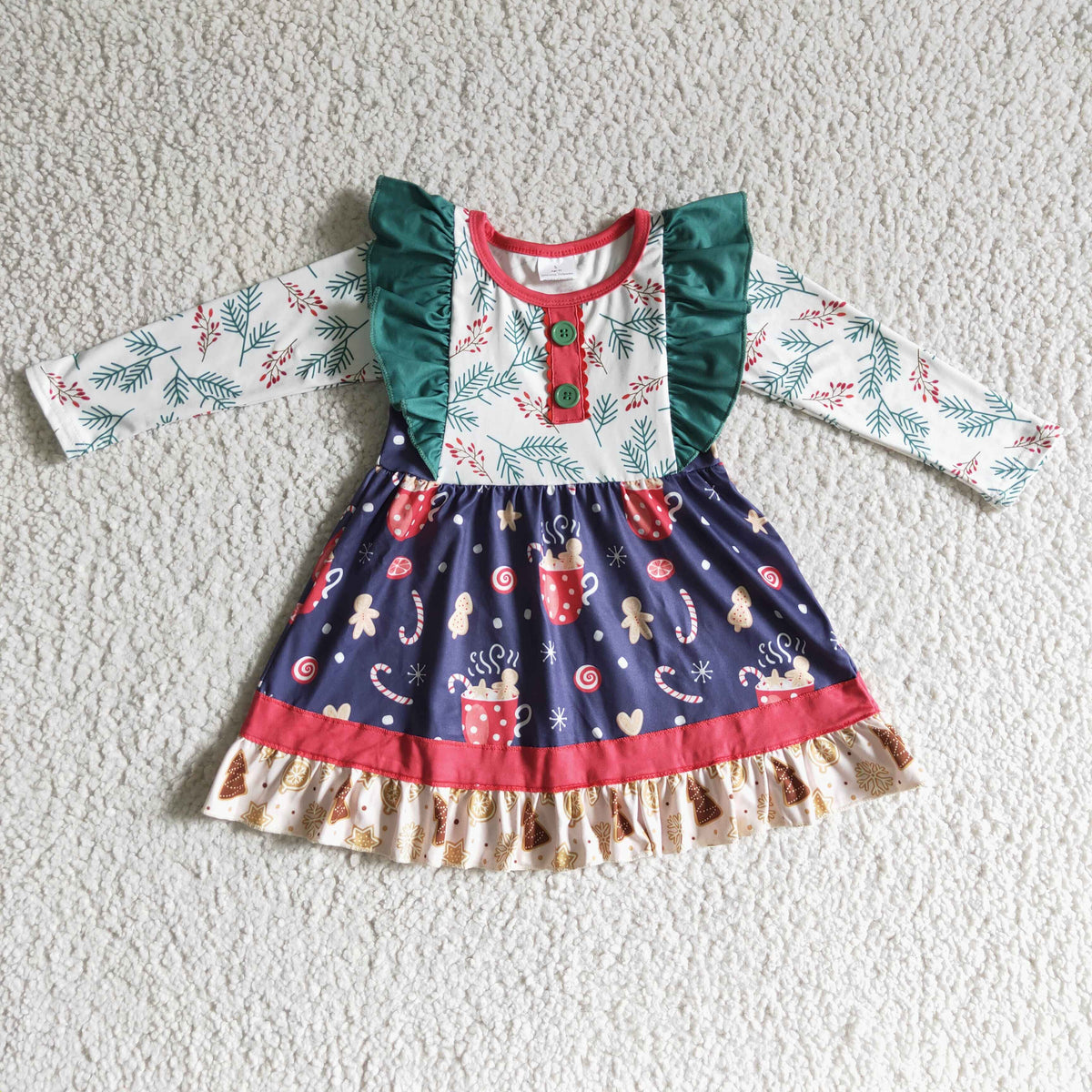 GLD0142 baby christmas clothing long sleeve print kids dresses for girls milk silk