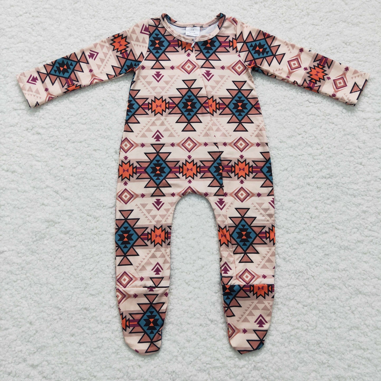 RTS NO MOQ(In Stock) LR0255 baby romper long sleeve long pants boys romper milk silk geometric patterns