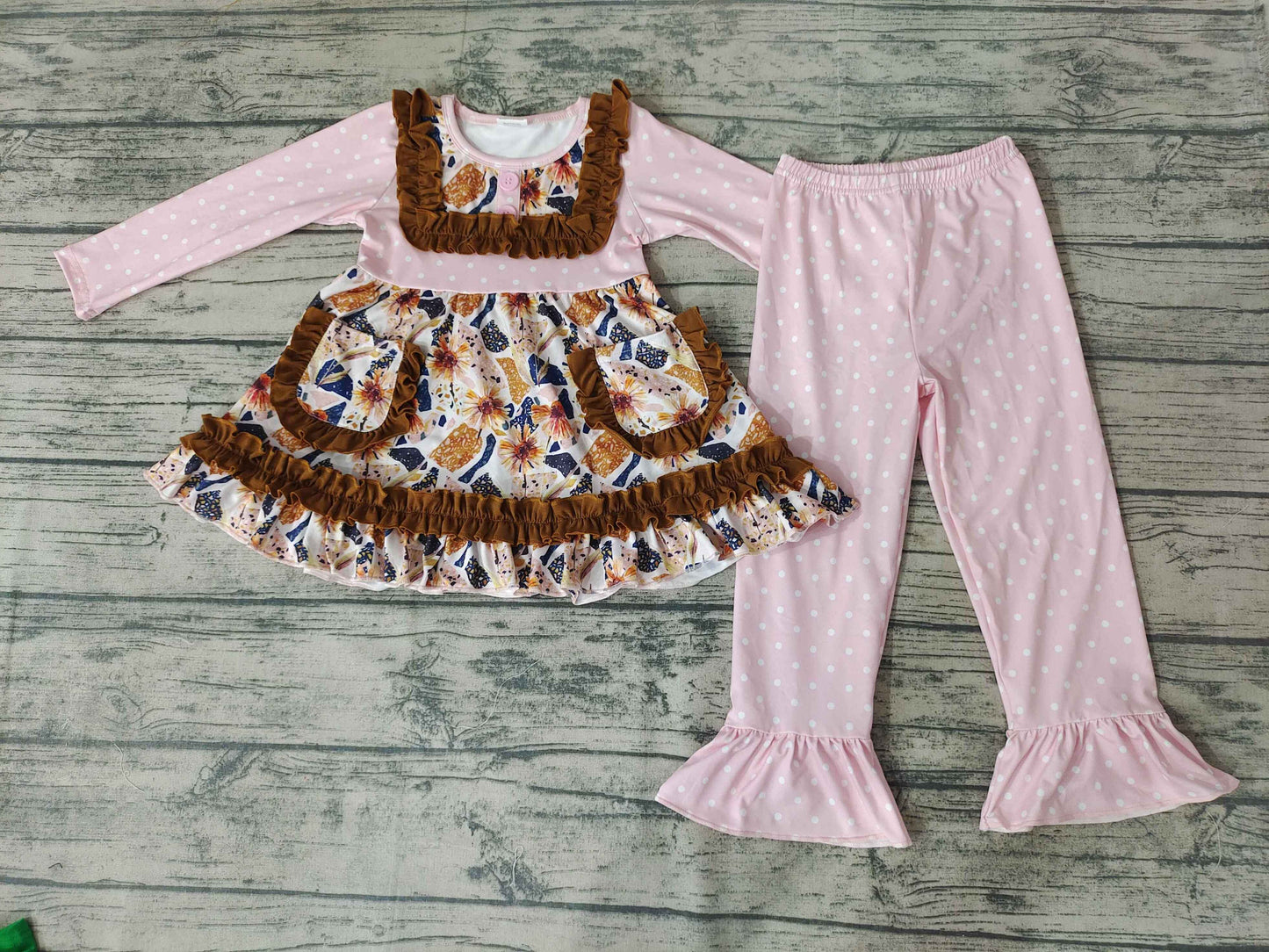 girls outfit long sleeve and long pants flower print