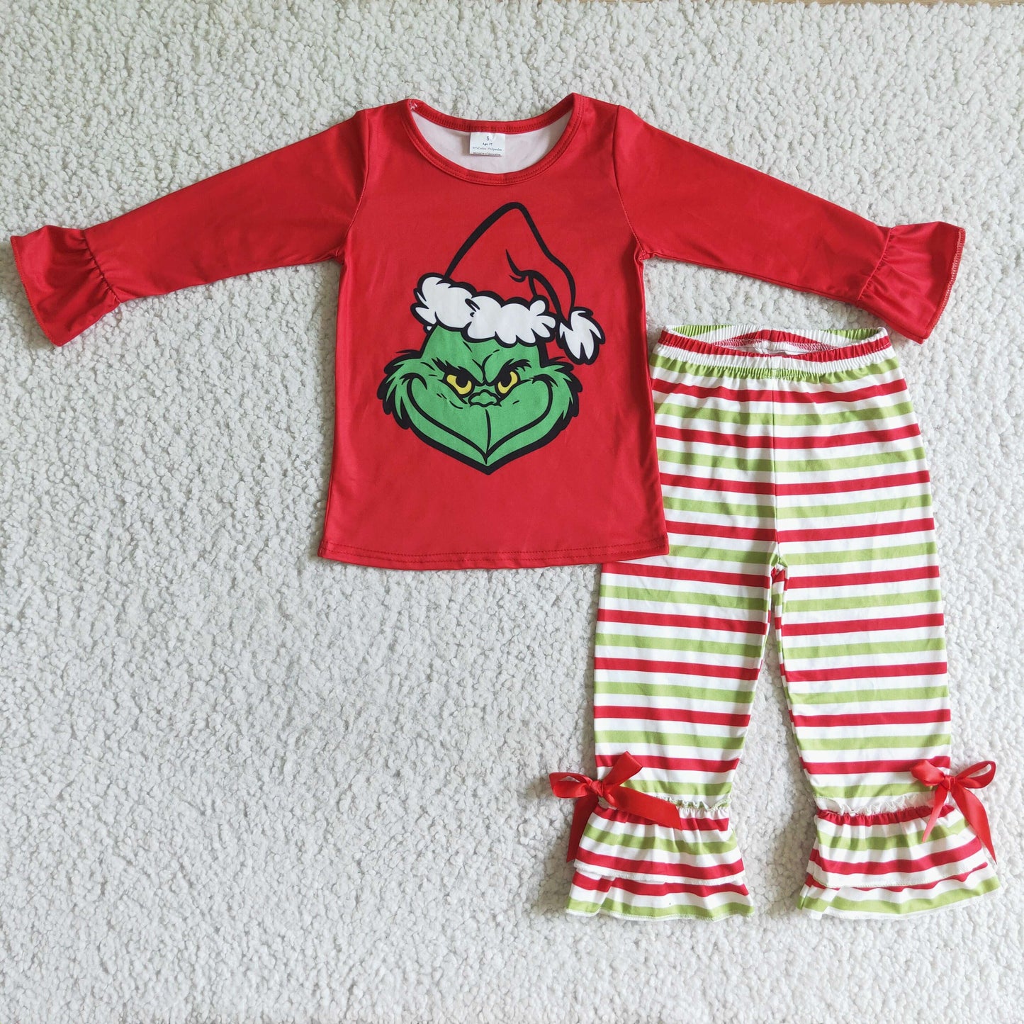 GLP0193 kids clothing girls christmas long sleeve top with leopard pants