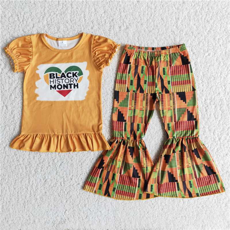 E10-5 MONTH Orange short-sleeved top and flared pants suit