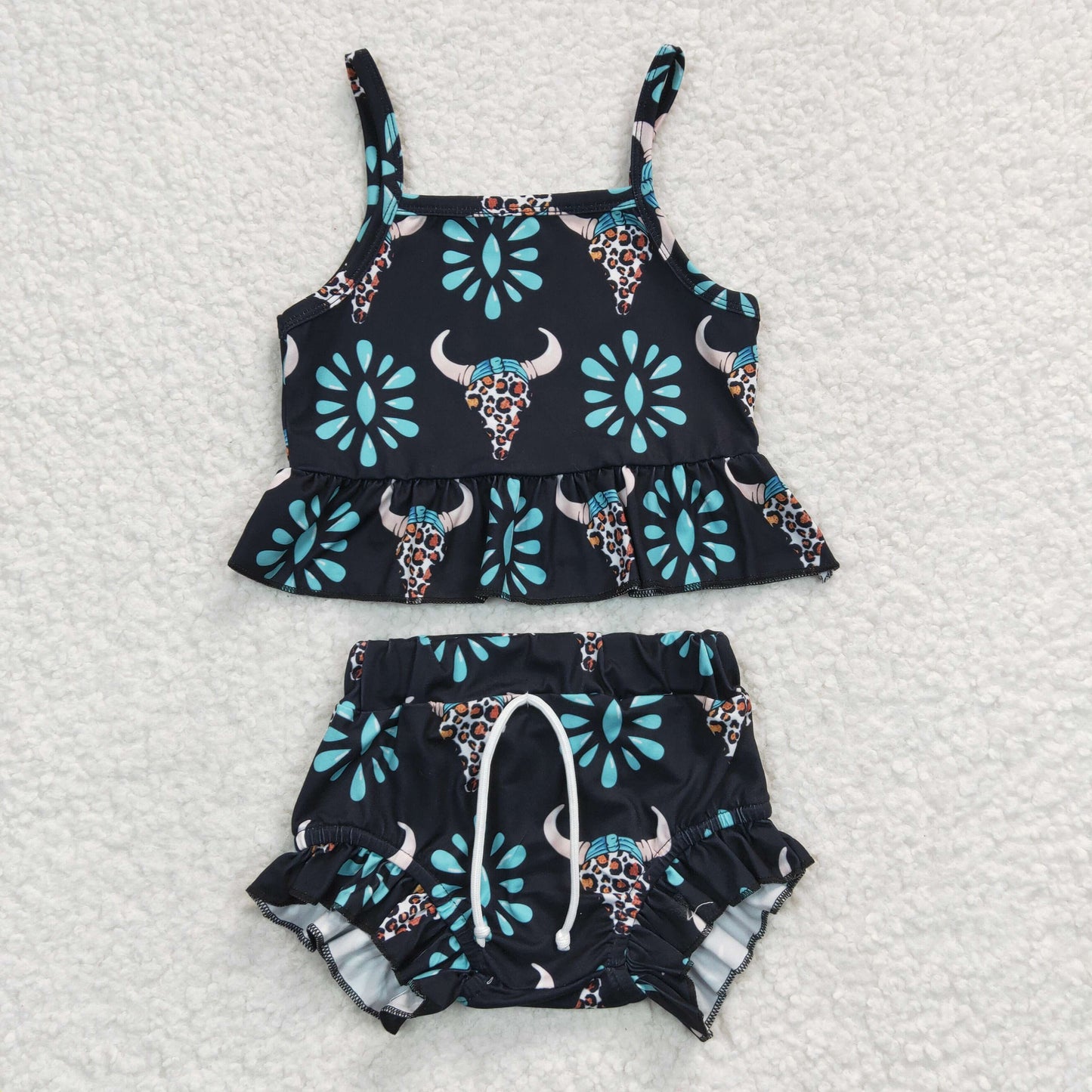 rts no moq GSSO0182 Girls Bull Head Gemstone Vest Brief Set