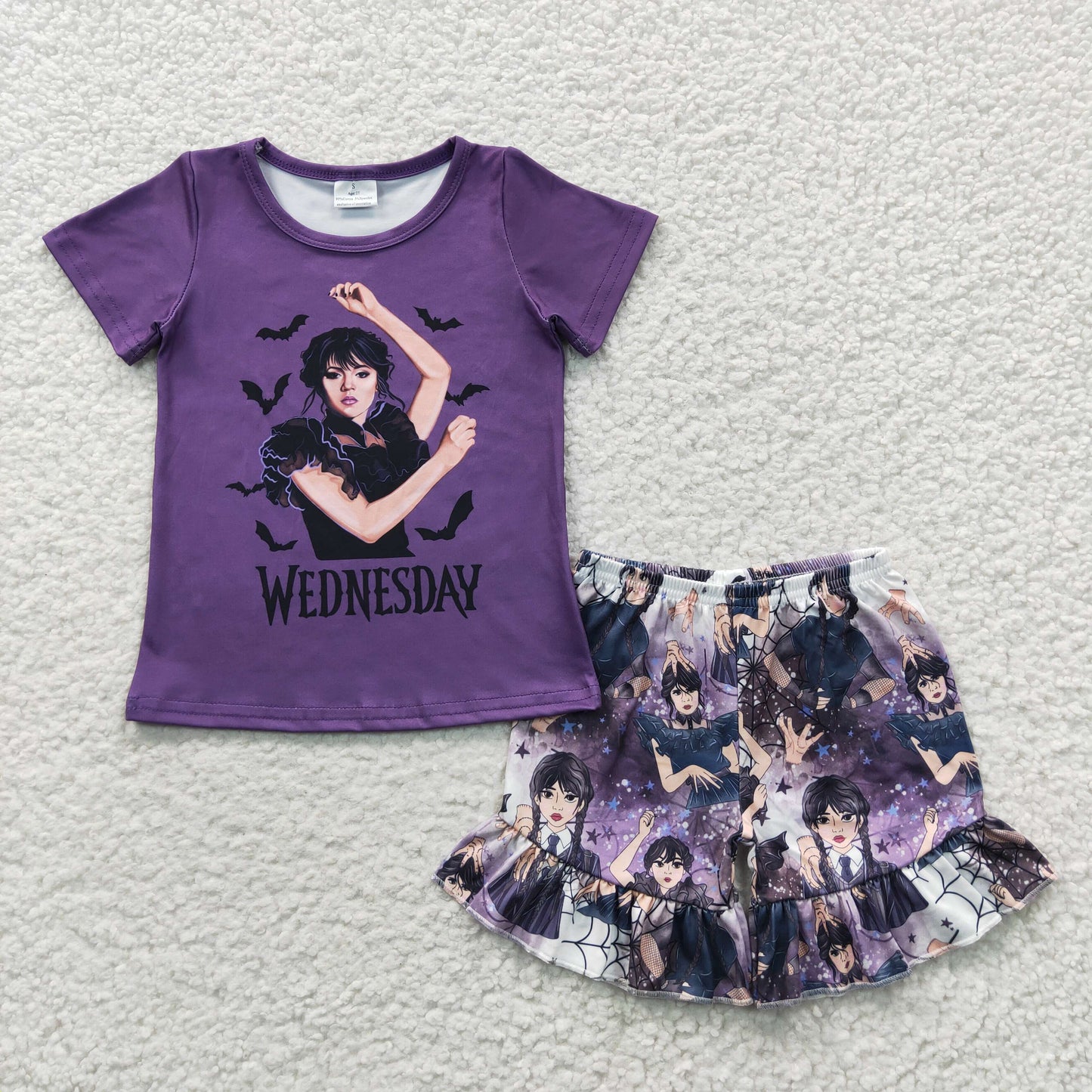 RTS NO MOQ GSSO0271 WEDNESDAY purple short-sleeve shorts set