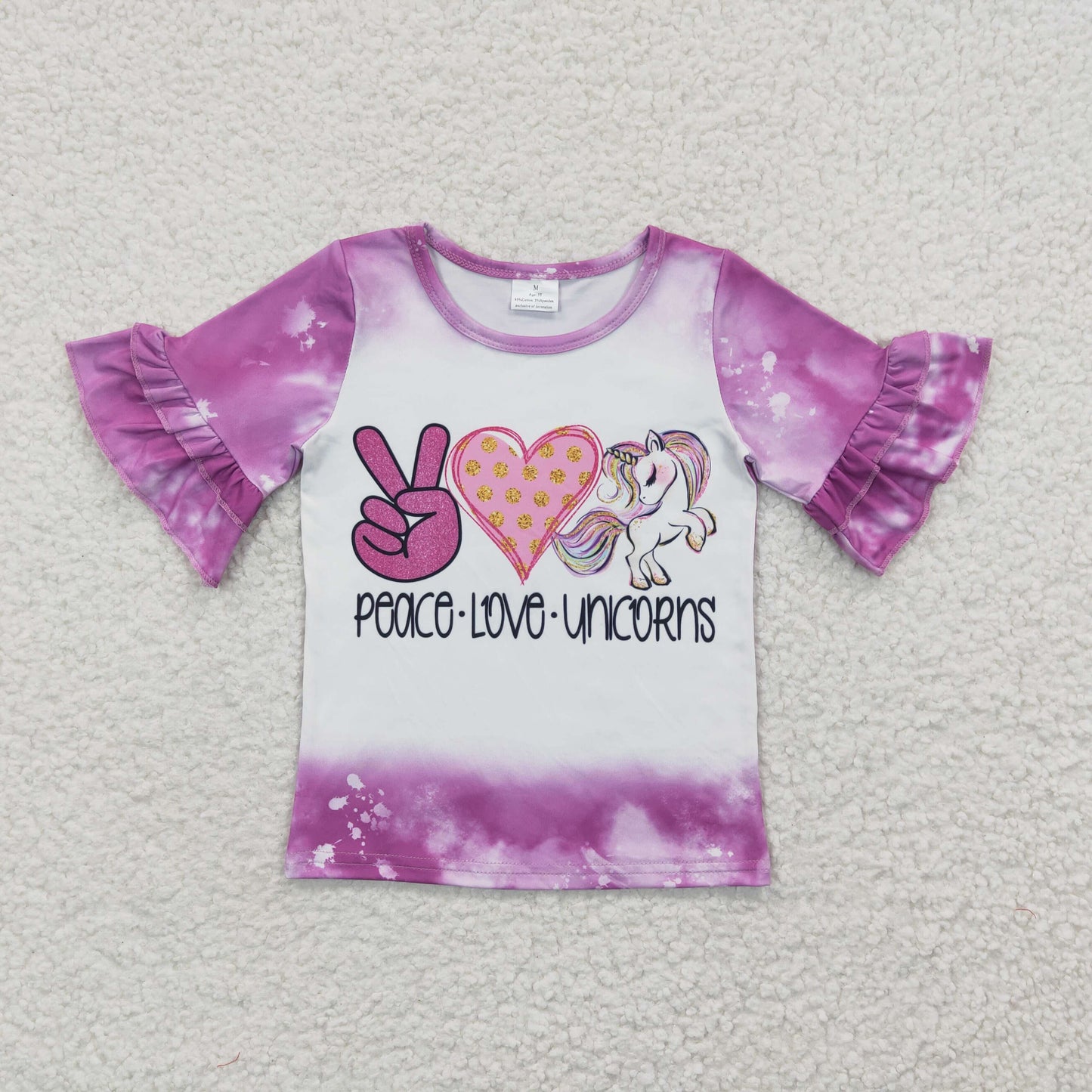 GT0161 Girls Heart Unicorn Purple Short Sleeve Top