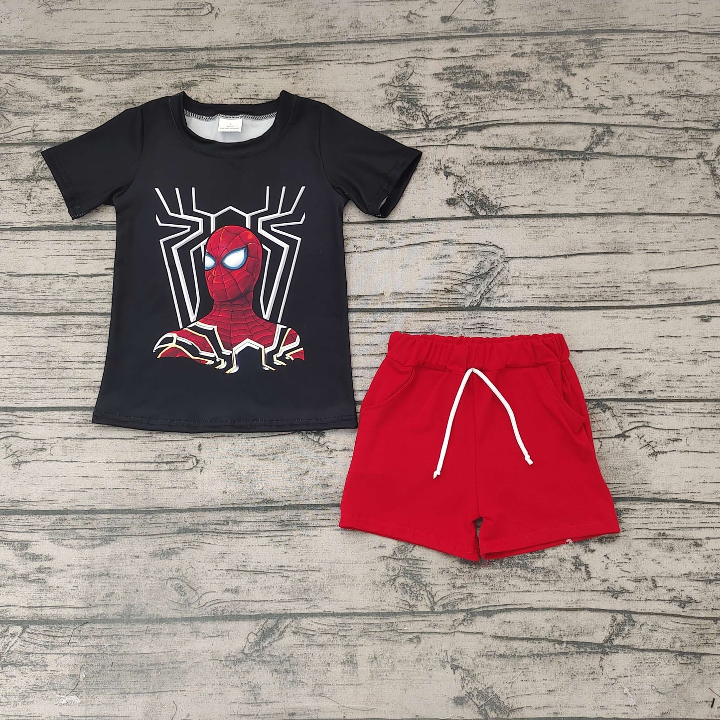 boys short sleeve top with short pants spiderman print